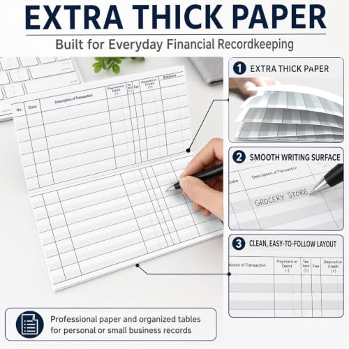 12 Pack DeBiao Checkbook Registers with Extra Wide Description Columns, Thick Paper Ledger for Personal Checking