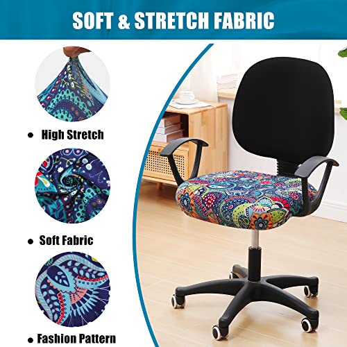Smiry Stretch Printed Office Chair Seat Cover - Blue Green, Elastic Fit