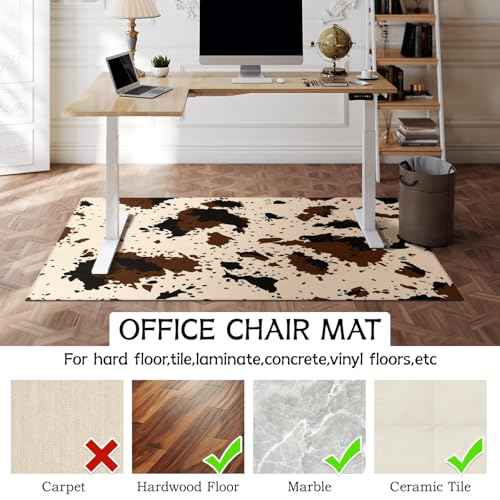 Office Chair Mat for Hardwood & Tile Floor 48"x60",Cow Print Computer Chair Mat for Rolling Chairs Carpet,Southwest Western Faux Cowhide Under Desk Non Slip Gaming Rug Rubber Backing Protector Mat