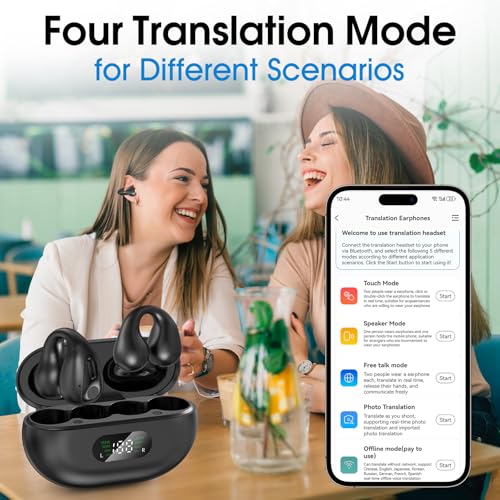 AI Language Translator Earbuds, OWS Real-Time 3-in-1 Translation Earbuds 144 Languages & Accents, Translation Device for Travel Business Learning, Black