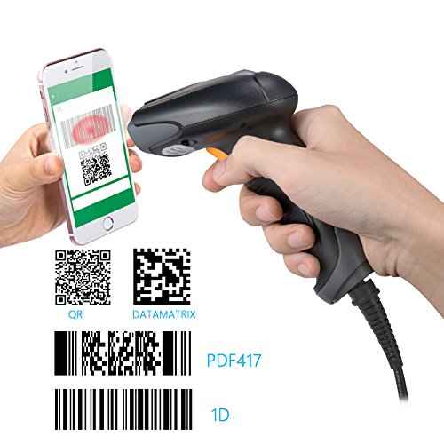 2D Barcode Scanner USB Wired 1D 2D Datamatrix PDF417 QR Code Handheld Reader for Screen and Printed Bar Code Scan, Works with Windows Mac and Linux PC POS
