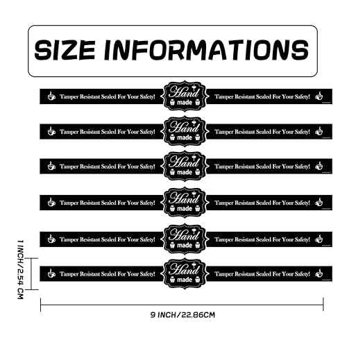 Food Retail Package Seal Stickers 9x1 Inch Safe Secure Tamper Evident Lids Stickers Tampers Proof 200 Pcs Tamper Evident Labels for Freshness Labels for Handmade Crafted Baking (Black)