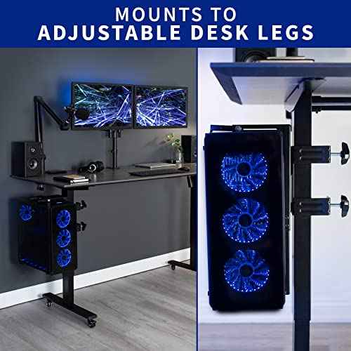VIVO Adjustable Clamp-on Desk Leg PC Mount, Under Desk PC Mount, Computer Case CPU Holder with Tool-Free Installation, Black, MOUNT-PC01C