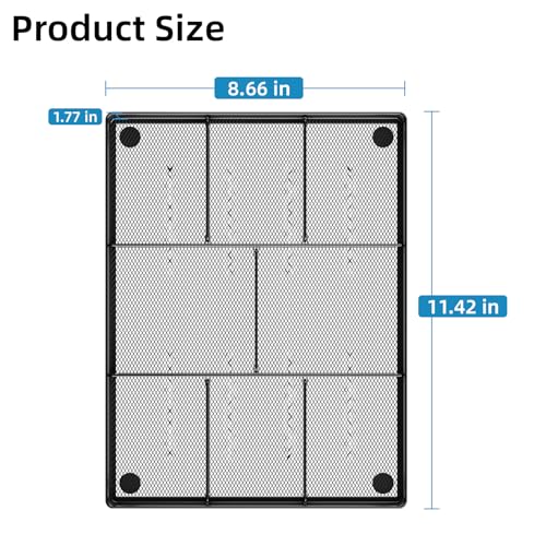Marbrasse Black Metal Mesh Desk Drawer Organizer with 5 Adjustable Compartments - 12 x 8.5 x 1.8 inches