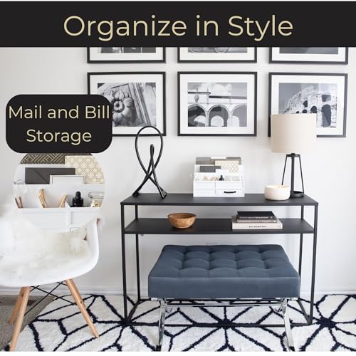 BLU MONACO White Desktop Organizer with Drawer ? Paper Wood Bill & Mail Organizer for Office Desk, Countertop & Workspace Storage