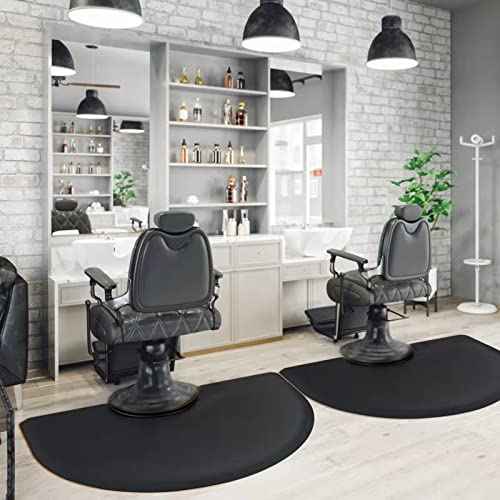 Barber Shop Salon Floor Chair Mat - Black Semi Circle Hair Stylist Station Anti Fatigue Mats - 3x4 - 1/2" Thick