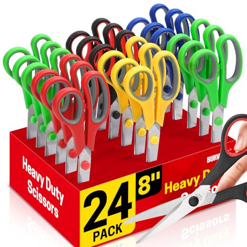 24 Pack Multicolor 8-Inch All-Purpose Heavy Duty Scissors for Office & Household