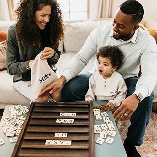 Stiles 23"x17" Tile Letter Board Sign Set, Wooden Message Board with 122 Letter Tiles and Numbers, Changeable Letterboard, Great Holiday & Christmas Gift for Friends and Family, Walnut