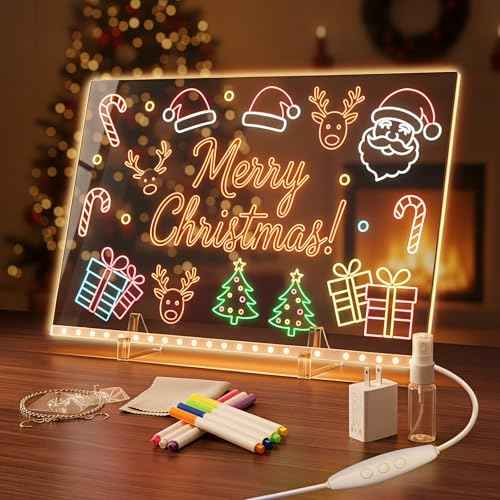 LED Note Board with 7 Colors - 13"x10" Light Up Acrylic Drawing Board for Kids, Chrsitmas Birthday Gifts for Girls Ages 5-12 Christmas Stocking Stuffers, Dry Erase Boards Includes Adapter