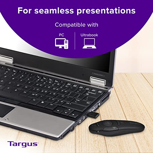 Targus Bluetooth Wireless Presentation Clicker Laser Pointer for Meetings and PowerPoint ? Comes with USB Dongle, 50 Foot Range (AMP16US)