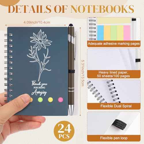 48 Pcs/24 Set Employee Appreciation Gifts Christian Gifts Bulk, A6 Spiral Notebook Journal Lined Notepad with Sticky Note Ballpoint Pen for Women Men Birthday Business Office Church Supplies(Pastel)
