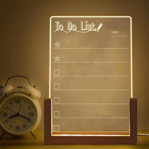 WELOPOP to Do List Acrylic Wet Dry Erase Board, DIY Daily Reminder Planner, Desk Decoration, Transparent Desktop Sticky Note Memo Whiteboard Notepad LED Message Board, Glowing Desktop Note Board