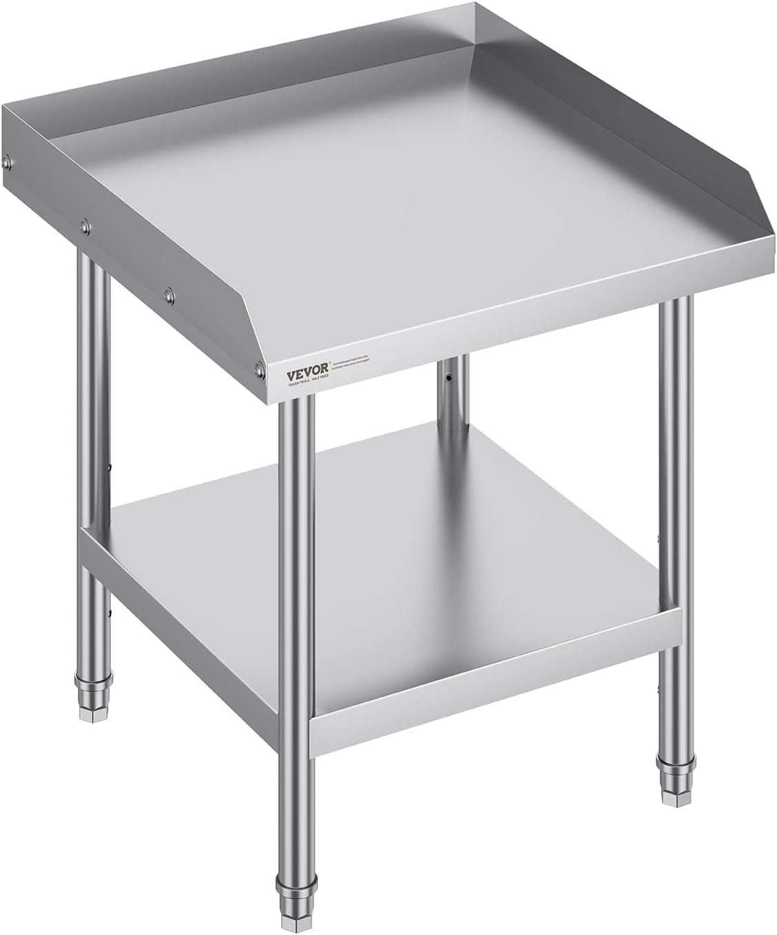 VEVOR Stainless Steel Work Table - Heavy Duty 24" x 24" Commercial Food Prep Table with Adjustable Height & 3-Sided Backsplash