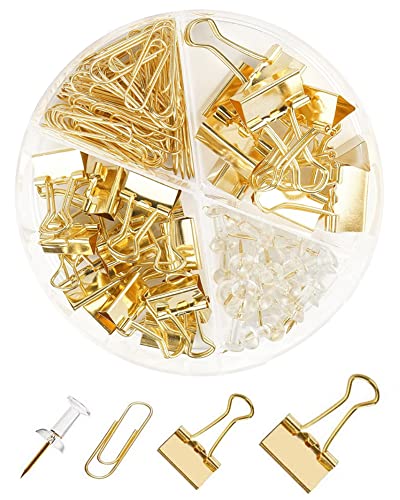 Gold Paper Clips Binder Clips & Push Pin Set - 72pc (1 Pack) CREECHWA