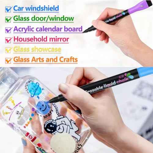 Magnetic Wet Erase Markers, Liquid Chalk Markers Ultra Fine Tip for Acrylic Calendar, Whiteboard Marker with Erasers Cap for Planning Board, Clear Glass, Low Odor Fine Tip Wet Wipe Pens, 8 Pack