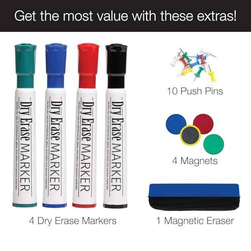 Excello Global Products Hanging Combination Board (Cork and Dry Erase) 24" x 36" w/Markers, Magnets and Pins