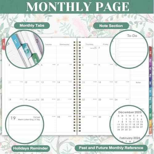 2026 Planner - Planner 2026, 9" x 11", Jan. 2026 - Dec. 2026, 2026 Planner Weekly and Monthly with Colorful Tabs, Strong Twin-wire Binding, Back Pocket - Floral