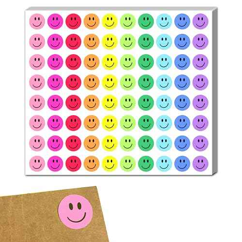 2000 Pieces, 1/2 inch - Smiling Happy Smile Face Stickers for Reward - 10 Colors
