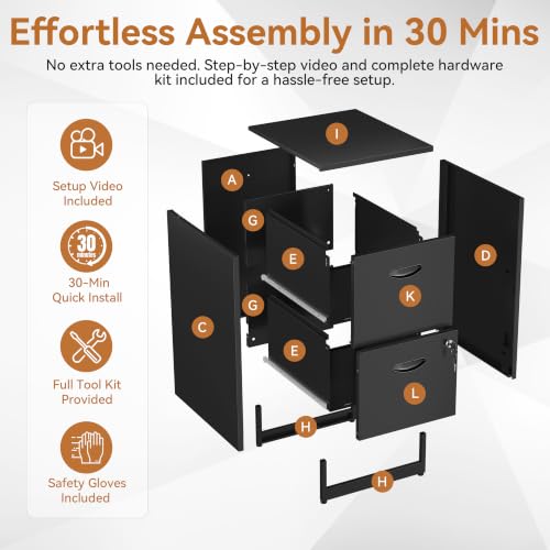 Polup Black 2-Drawer Lockable Metal File Cabinet for Home Office