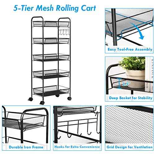 Nightcore Lightweight & Sturdy Storage Trolley, 4 Wheels, Black, Ideal for Bathroom, Kitchen, Garden