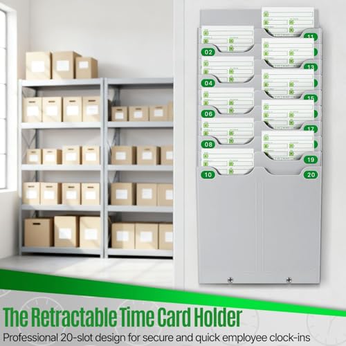 Flexzion Wall Mount Time Card Holder Rack for Employee Attendance, 20 Slots