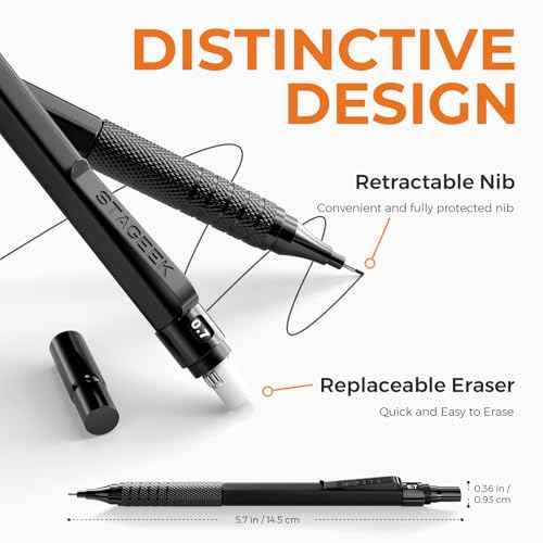 21PCS Metal Mechanical Pencil Set, Art Lead Pencil 0.3, 0.5, 0.7, 0.9, 2mm Holder(HB 2H 2B 4B Color) with 10 Tubes Graphite Lead Refills Eraser with Case for Drafting Drawing Sketching