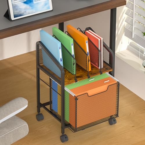 Small Black Rolling File Cabinet with Adjustable Dividers - Tiaoheka Office Storage