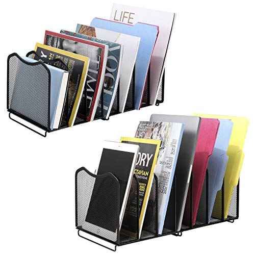 2 Pack-Simple Trending Mesh Desktop File Sorter Organizer, 7-Section Bookshelf For Desk Home Office , Black