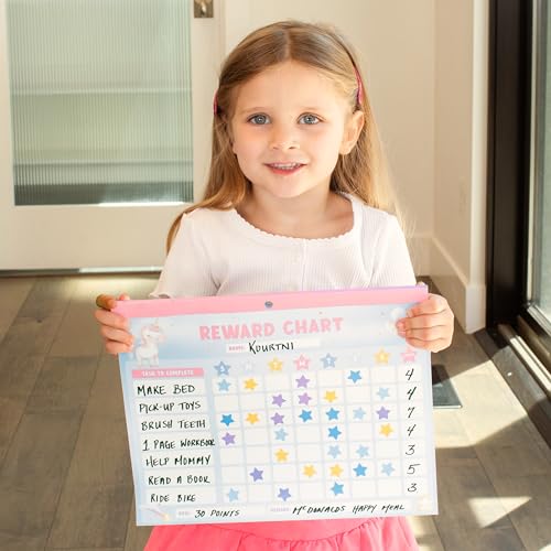 Fun Magnetic Reward Chart for Kids at Home ? Motivational Easy to Use Chore Chart w Stickers Encourages Good Habits ? Unicorn Behavior & Responsibility Chart for Girls Creates a Fun Daily Routine