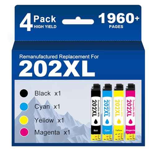 202XL 202 Ink Cartridges Multipack Remanufactured Replacement for Epson 202 202XL Ink Cartridges for Epson Printer Workforce WF-2860 Expression Home XP-5100 Printer (Black Cyan Magenta Yellow,4 Pack)