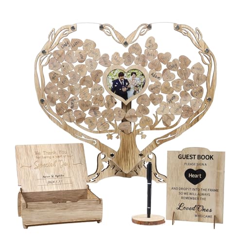 Dezhier Heart Wedding Guest Book Alternative: Rustic Wooden Heart Frame, Personalized Heart Drop Box
