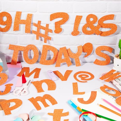 Colarr 216 Pcs Orange Glitter Bulletin Board Letters - 4 Inch Classroom Decor