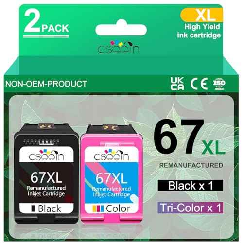 67XL Ink Cartridges 2 Packs Replacement for Ink 67 67XL Combo Pack Works for DeskJet 2755e 2700 2855e 2800 4155e 4255e 2755 2852e Envy 6055e 6000 6455e 6400 Printer (Black,Color)