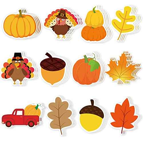 Woanger 72 Pcs Thanksgiving Pumpkin Cutouts Fall Pumpkins Bulletin Board Decoration, Classic Autumn Leaves Acorns Turkey Cutouts for Office Classroom Home Wall Thanksgiving Fall Party Decor
