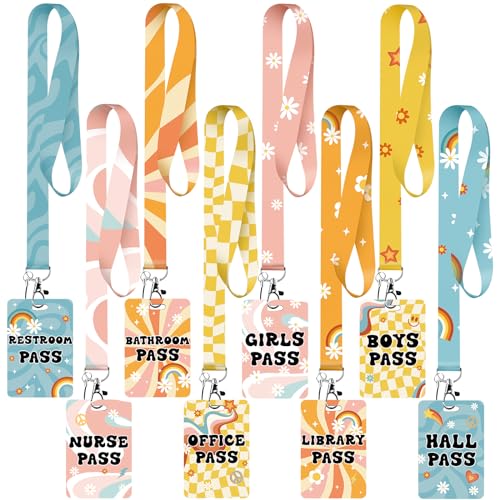 Retro Style Classroom Passes Set with Lanyards - 8 Student Identification Cards