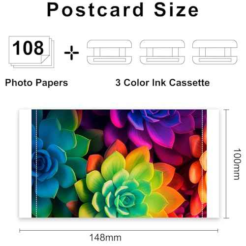 Compatible for Canon Selphy CP1500 CP1300 Ink and Paper, KP-108IN KP108 3 Color Ink Cartridges and 108 Sheets Glossy 4x6 Photo Paper for Selphy CP1500 CP1200 CP1000 CP910 CP900