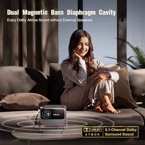 [Netflix Officially & Auto Focus] VOPLLS 4K Projector with WiFi and Bluetooth, 3D Stereo Sound & Auto Keystone Video Projector, 1800ANSI Outdoor Movie Projector, 50% Zoom, MAX 300''Display (Grey)