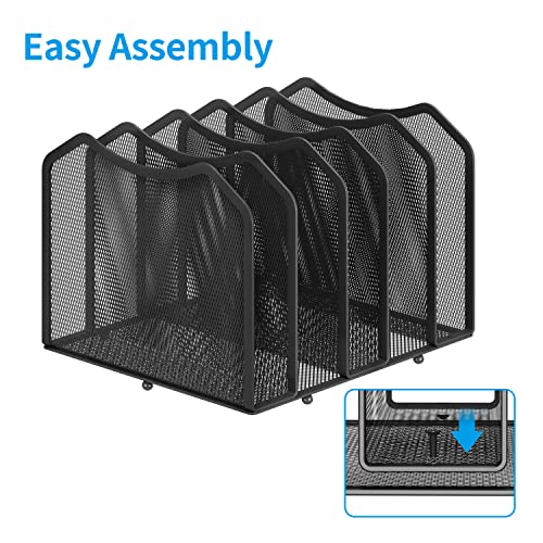 Simple Trending 5-Section Vertical File Organizer Black - Extendable Desk Storage