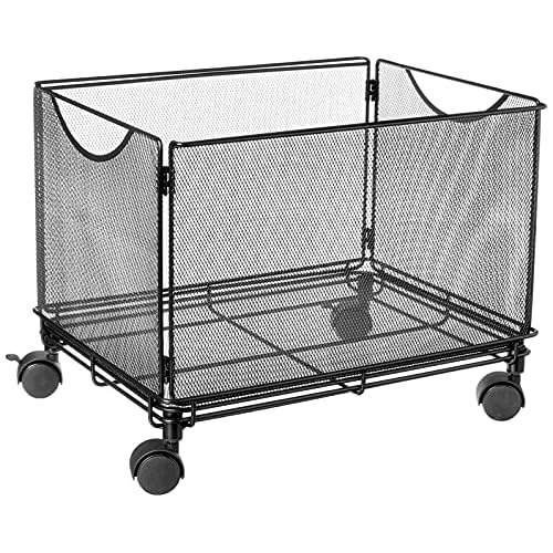 Safco Onyx Rolling Cart Desktop Tub File, Fits Letter-Size Hanging Folders, Collapsible Desk Organizer, Durable Steel Mesh Construction, Black