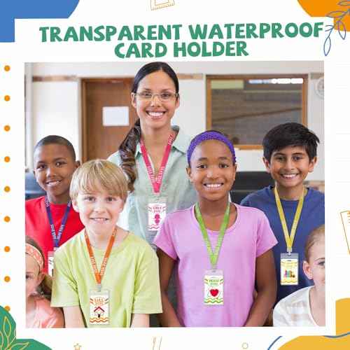 Ctosree 8 Sets Unbreakable Hall Pass Lanyards and School Passes Set with Clear Protection Case Cute Classroom Supplies for Classroom Elementary Middle School Restroom Library Office