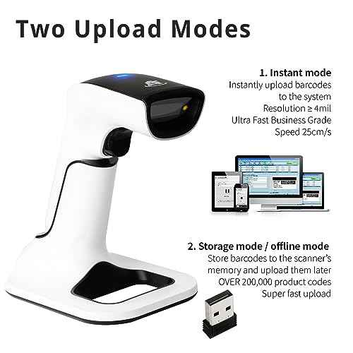 ScanAvenger Wireless Portable 1D&2D with Stand Bluetooth Barcode Scanner: 3-in-1 Handheld Scanner, Rechargeable Battery for Inventory - USB Bar Code/QR Reader (1D&2D with Next Gen Stand)