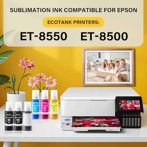 600ML Sublimation Ink with Heat Tape for Ecotank ET-8550 ET-8500 ET8550 ET8500 8550 8500 Wide-Format Supertank Printers, Heat Press Transfer on T-Shirt Tumblers (6x100ML, BK PB C M Y GY)