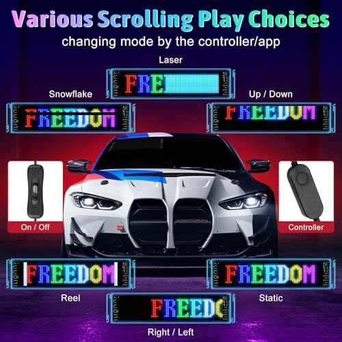 Programmable LED Sign, Scrolling Bright Advertising Display, 20x64 Flexible LED Matrix Panel, Bluetooth APP Control for Custom Text & Animation, for Car, Bar, Shop, Outdoor Advertising (14x4¡±)
