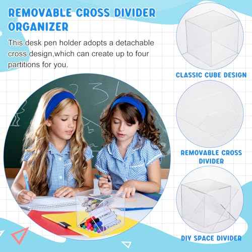 Kosiz 6 Pcs Back to School Stackable Pen Organizer 5.12 Inch Marker Pen Clear Holder Stackable Cube Organizer Removable Divider Acrylic Holder for Office Desk Desktop Storage