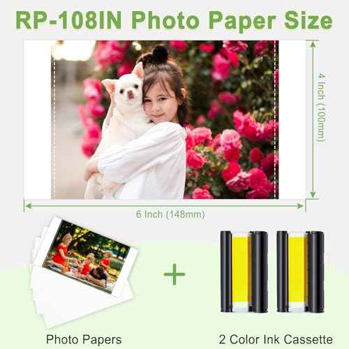 Compatible for Canon Selphy CP1500 CP1300 Ink and Paper Set RP-108IN RP108 2 Color Ink Cartridges and 108 Sheets 4x6 Photo Paper Glossy for Selphy CP1200 CP1000 CP910 CP820 Compact Photo Printers