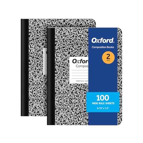 Oxford Composition Notebooks, 9-3/4 x 7-1/2 Inch School Journals, Wide Ruled Paper, Black Marble Covers, 100 Sheets per Book, 2 Pack (1002516)