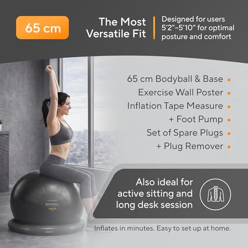 MANTRA SPORTS Yoga Ball Chair 65cm with Base for Active Sitting & Posture - Jet Black, L (5'4"-5'10")