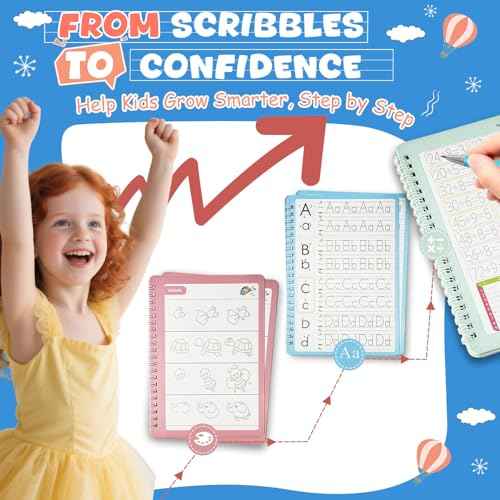 Magic Grooved Writing Books for Kids-Handwriting Practice for Kids 5-8 - Tracing Books for Kids Ages 3-5 - Preschool, Kindergarten Learning-Letters, Numbers, Math, Drawing (Blue Box, 9.45 in x 6.5 in)