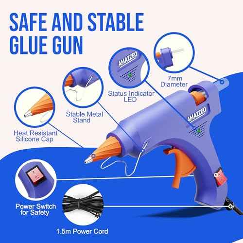 Hot Glue Gun and Sticks Set - Fast Heating Hot Glue Gun Kit with 40 Glue-Sticks and 5 Finger Caps, 1.5m Cord, Mini Glue-Gun-Kit for Kids DIY School Craft Projects and Quick Repairs 20W