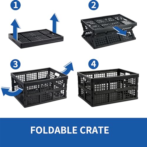 3-Pack Plastic Collapsible Storage Crates-30L,Foldable Plastic Crates for Storage (Black)